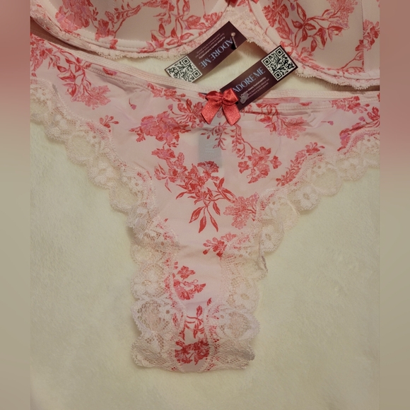 NWT Adore Me Pink Floral Lace Bra & Panty - Picture 3 of 7